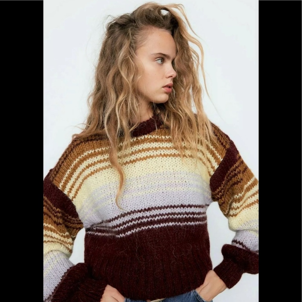 NWT Zara striped multi-color cropped sweater sz S